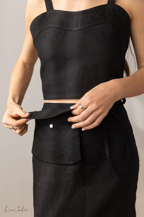 Bella Vita Sweetheart Set in Black Linen